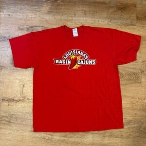 Vtg Louisiana Ragin Cajuns Shirt XL Red ULL Lafayette Coca Cola Promo NCAA NCAA